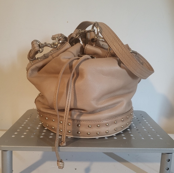 NWOT CREAM DANIER LEATHER STUDDED BAG - Picture 1 of 9